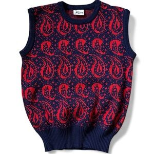 Mens Red and Blue Patterned Crewneck Sweater vest